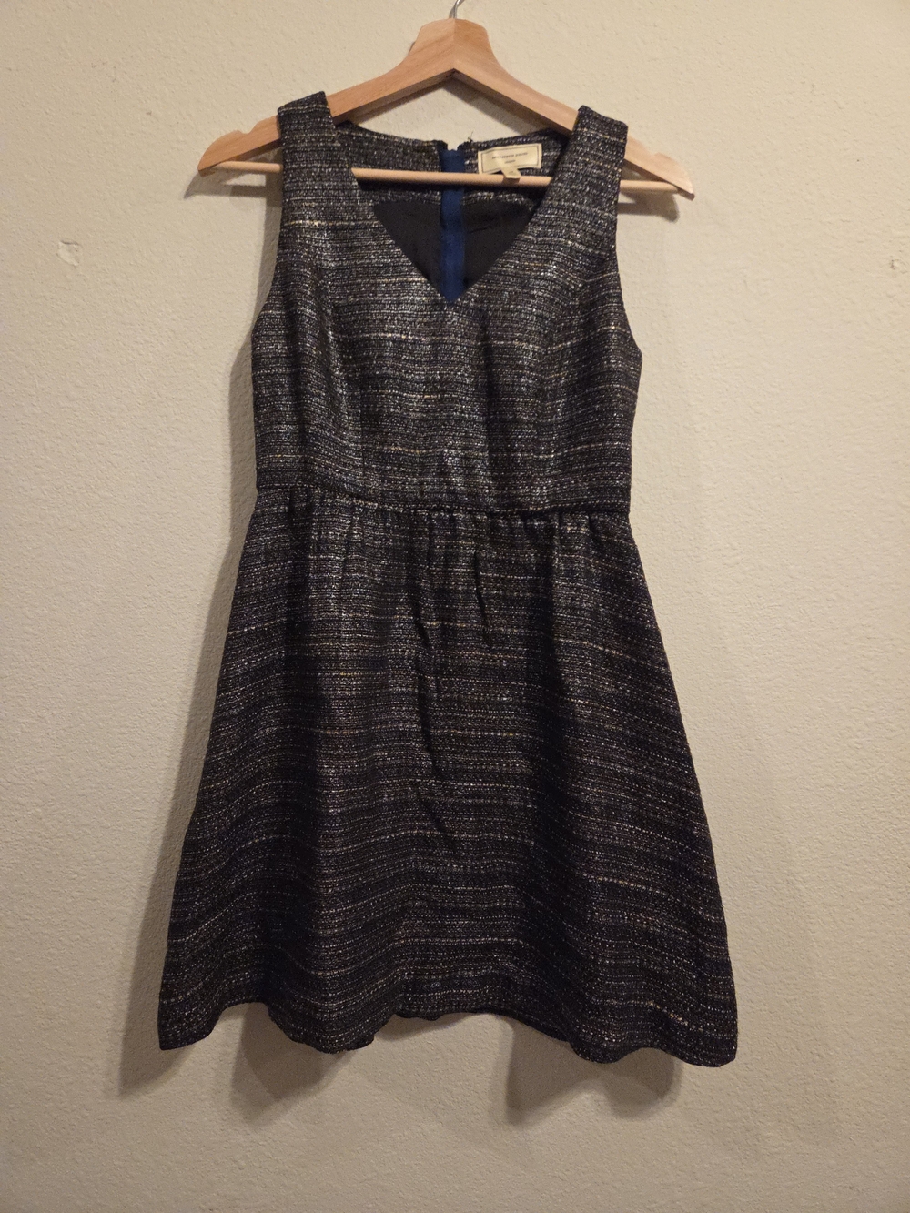 Anthropologie Metallic Black & Silver Tweed Mini Dress
